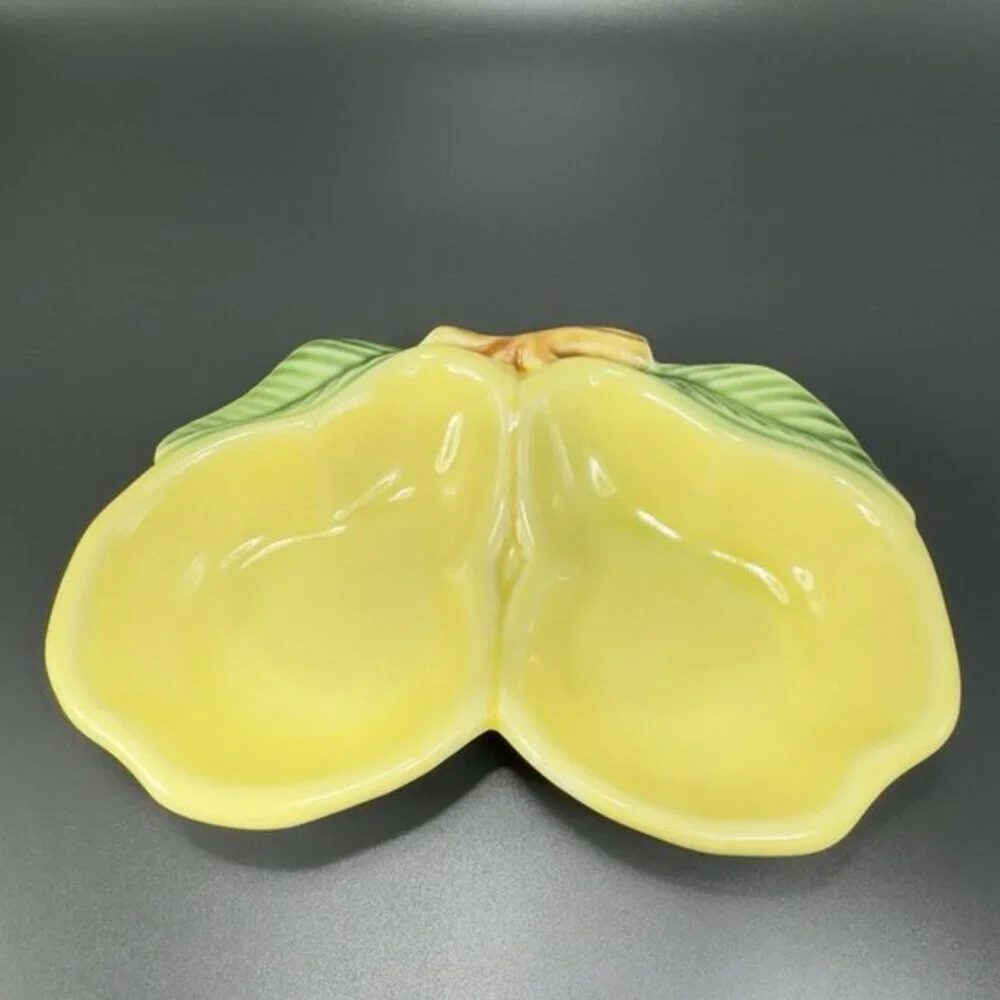 California USA Pottery Pearl Fruit Divided Dish Tray Sauce Bowl Set 2 Vintage‎
